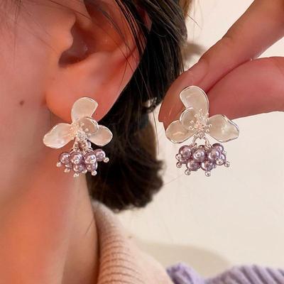 Silbernadel Tropföl Blume Perlen Ohrstecker - Elegante Modeaccessoires für Damen
