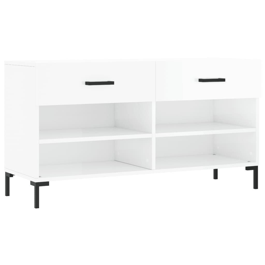 Shoe Bench High Gloss White 102 x 35 x 55 cm Engineered Wood