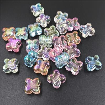 10 pezzi di perline sciolte di fiori a quattro petali trasparenti placcate UV, accessori per gioielli con materiale di perline creative