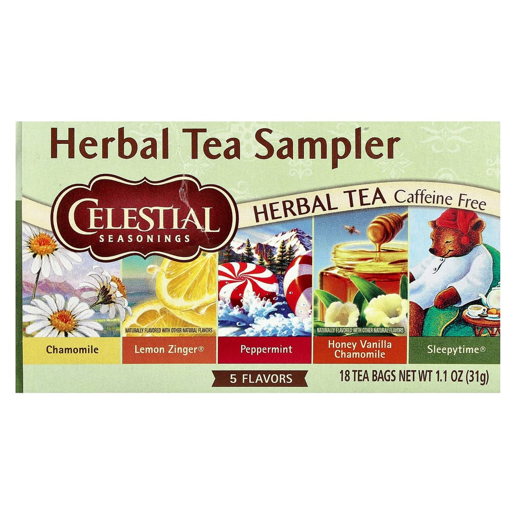 Celestial Seasonings Herbal Tea Sampler, Caffeine-Free, 5 Flavors, 18 Tea Bags, 30g (1.0oz)