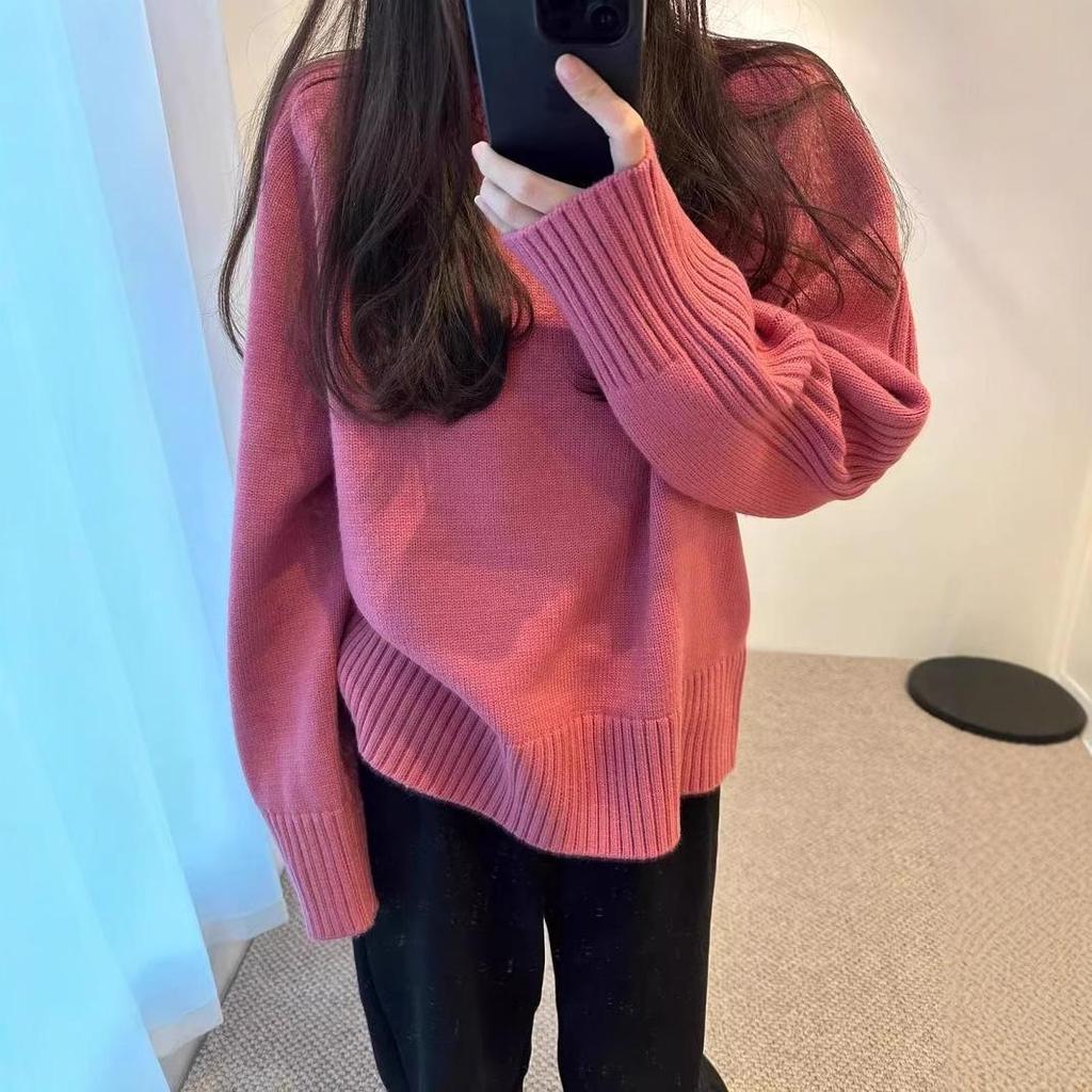 2024 Autumn/Winter Women's Korean Style Ribbed Knit Pullover Sweater - Round Neck, Loose Fit, Versatile Outerwear.
