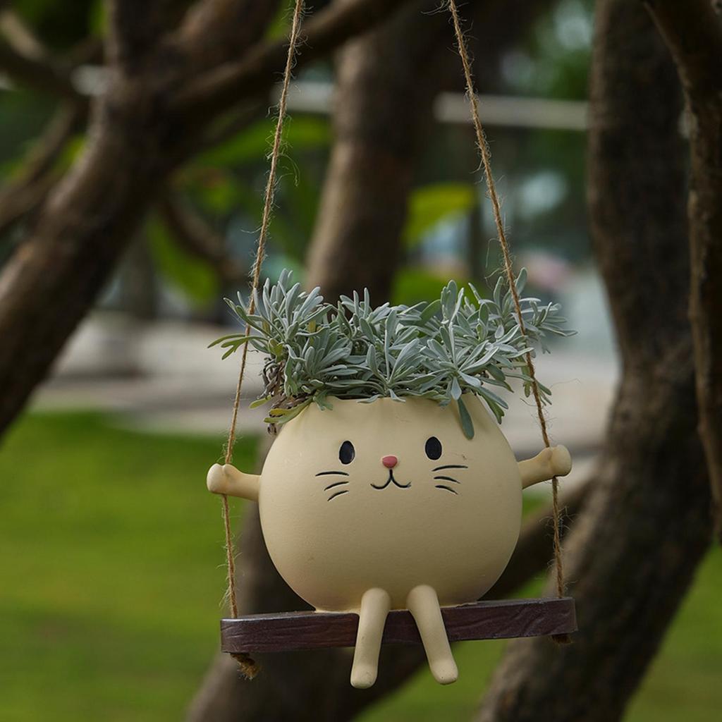 Swing Planter Cute Cat Rocking Chair Resin Flowerpots Adorable Plant Containers For Window Sill Outdoor Balcony Living Room