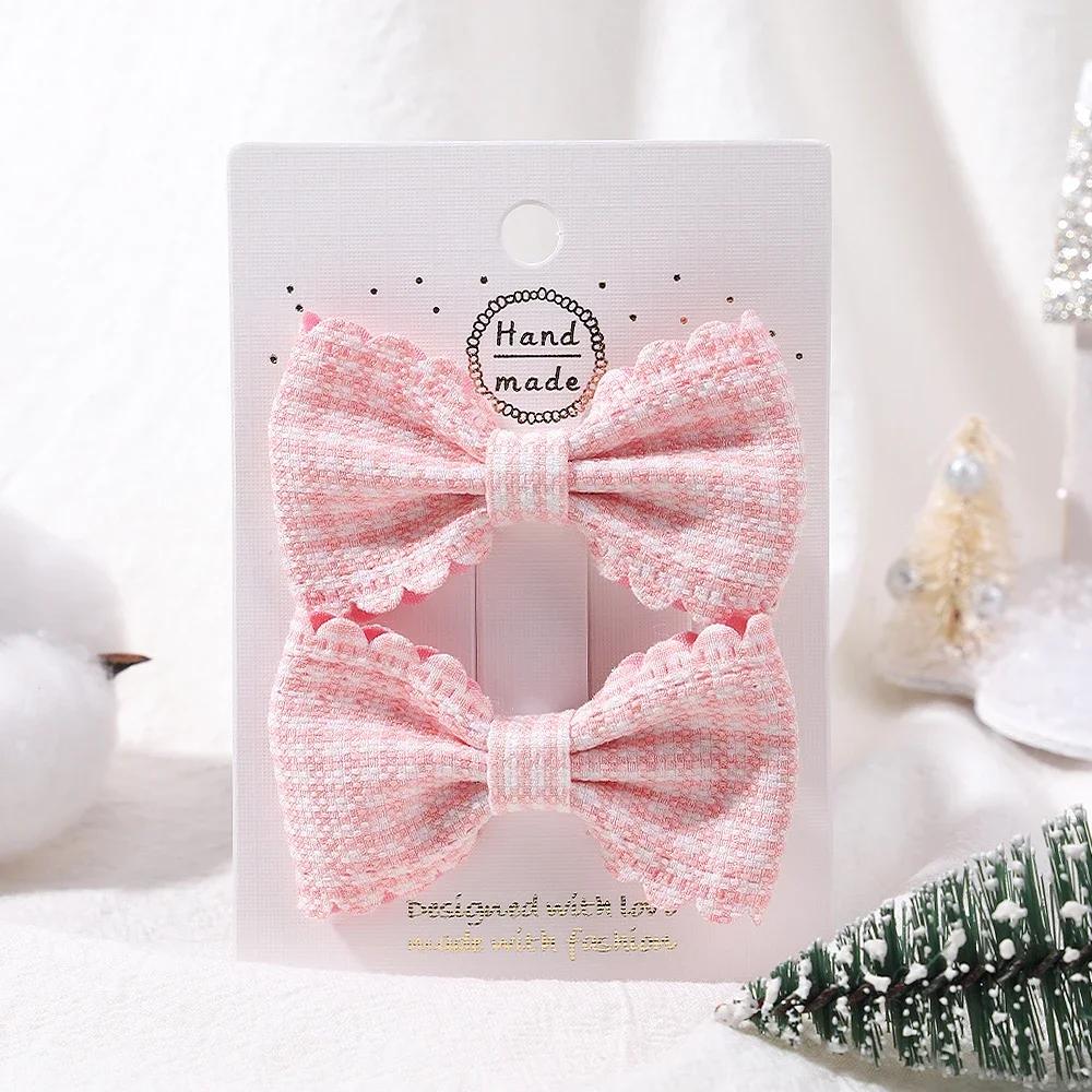 2Pcs/Set Solid Color Nylon Kids Bows Hair Clips for Baby Girls Handmade Bowknot Hairpin Barrettes Photograph Hair Accessories
