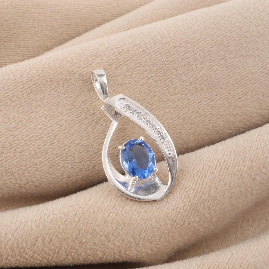 Tanzanite Gemstone 925 Sterling Silver Women Jewelry Designer Zircon Pendant 1.4" Gift For Mother CZP-16-2