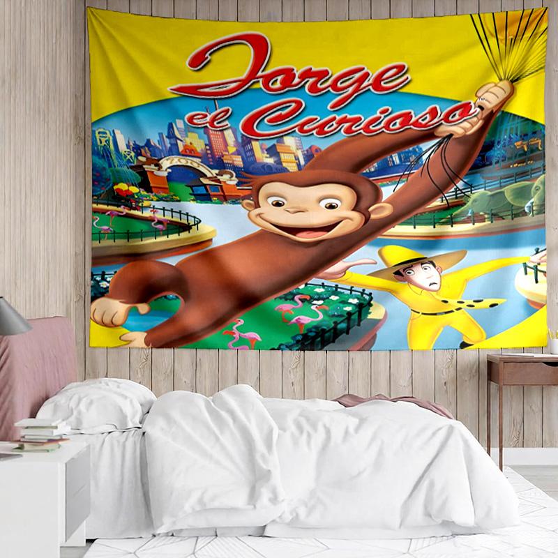 1PC Curious George Flying Kite Tapestry, Unique Design Tapestry, Suitable for Bedroom,Livingroom, Playroom,Heartwarming Holiday Gifts