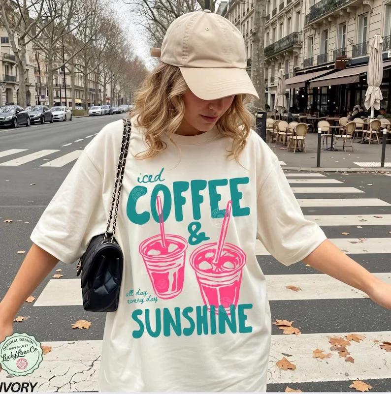 Iced Coffee And Sunshine Summer Aesthetic Cute Drink T T-Shirt M