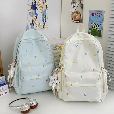 Schoolbag Rice White Star Moon Embroidery School Bag Girls Junior High School Niche Ins Large Capacity Backpack Japanese Travel Leisure Backpack