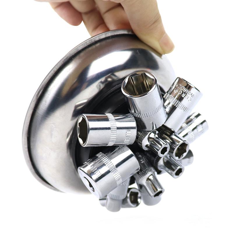 Circular Magnetic Tray Stainless Steel Parts Bowl Screw Storage Tool for Auto Repair with Strong Suction Pad Tools Organizer