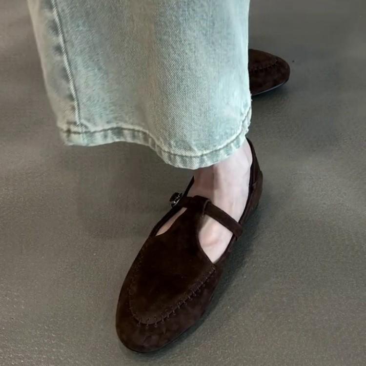 Sheepskin version~ French retro round head suede Mary Jane single shoes women's 2025 new two-wear light mouth flat-soled single shoes