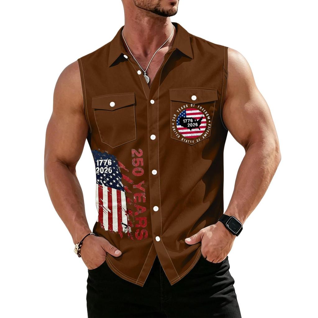 Men's Workwear Lapel Button-Down Vest Shirt - Lightweight Sleeveless Top