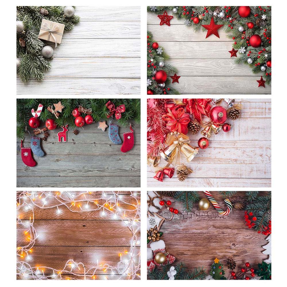 Christmas Pine Cone Gift Wooden Plank Photography Background Vinyl Cloth Backdrop Photo Studio for Children Baby Home Photobooth