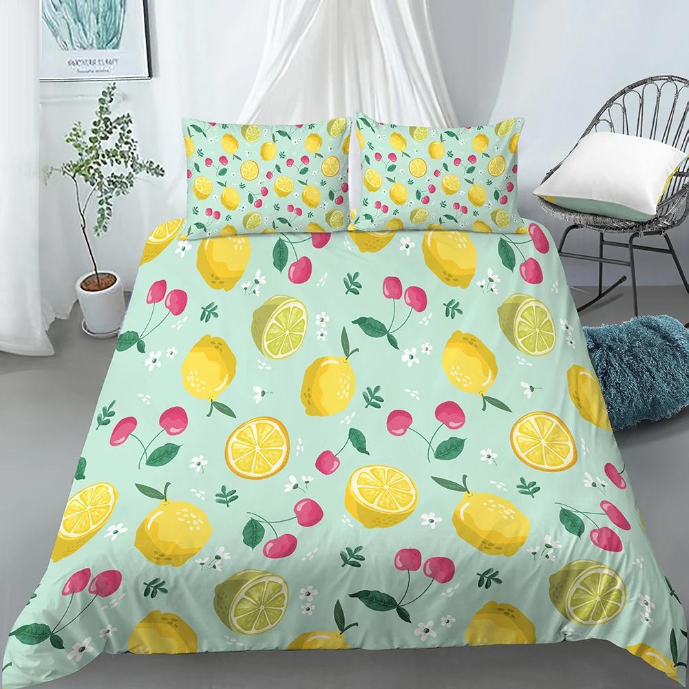 Lemon Printed Yellow Fruit Theme Duvet Cover Cute Cartoon Polyester Quilt Cover For Children Women Gifts For Bedroom Decorations