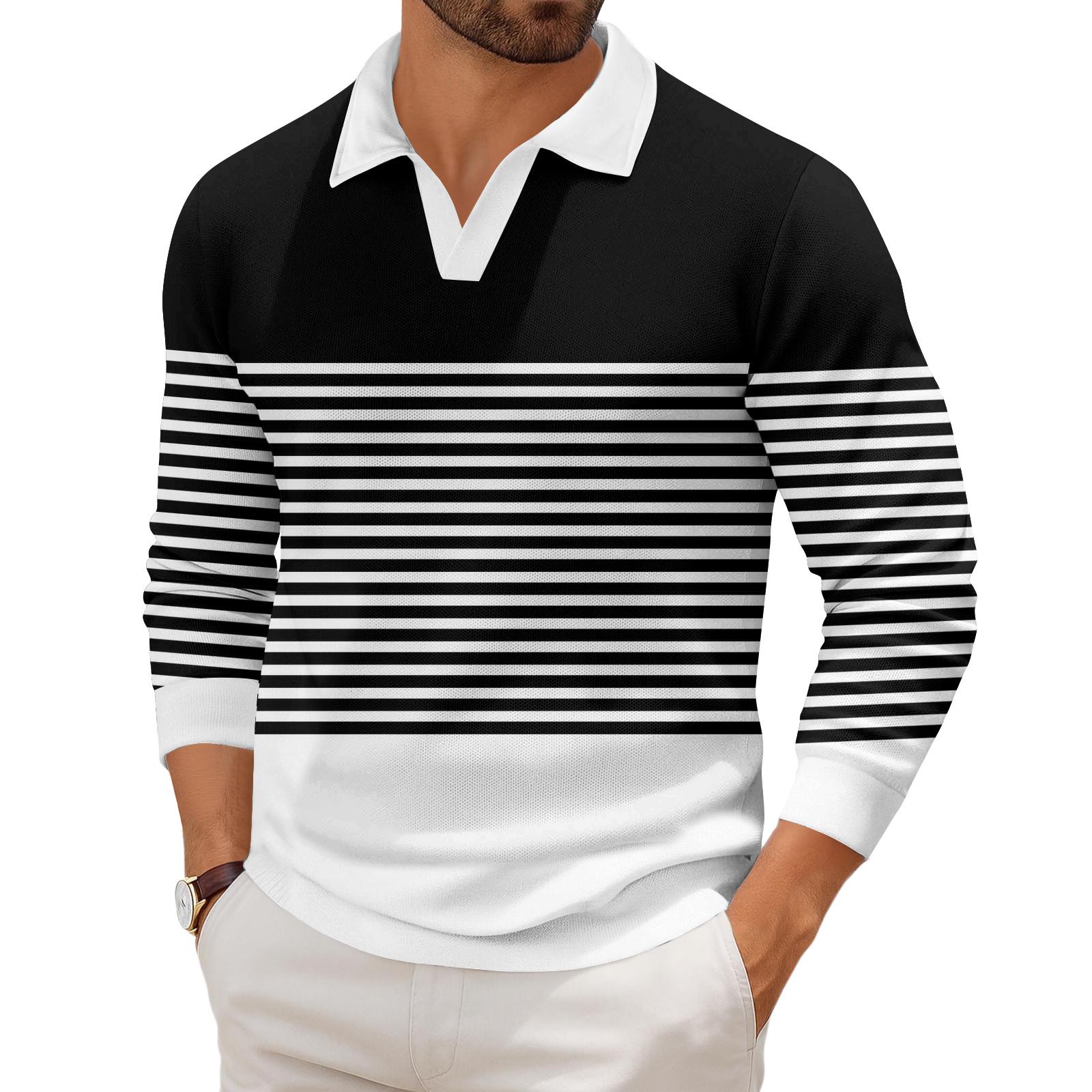 

Men s Casual Fashion Printed Lapel Long-sleeved Knitted Bottoming Shirt Top XXXL чёрный