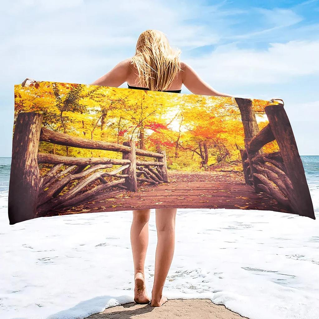 Microfiber Beach Towel,Absorbent Fall Bath Towel Oversized,Quick Dry Maple Leaf Beach Towel for Adult,Sand Free Swim Beach Towel