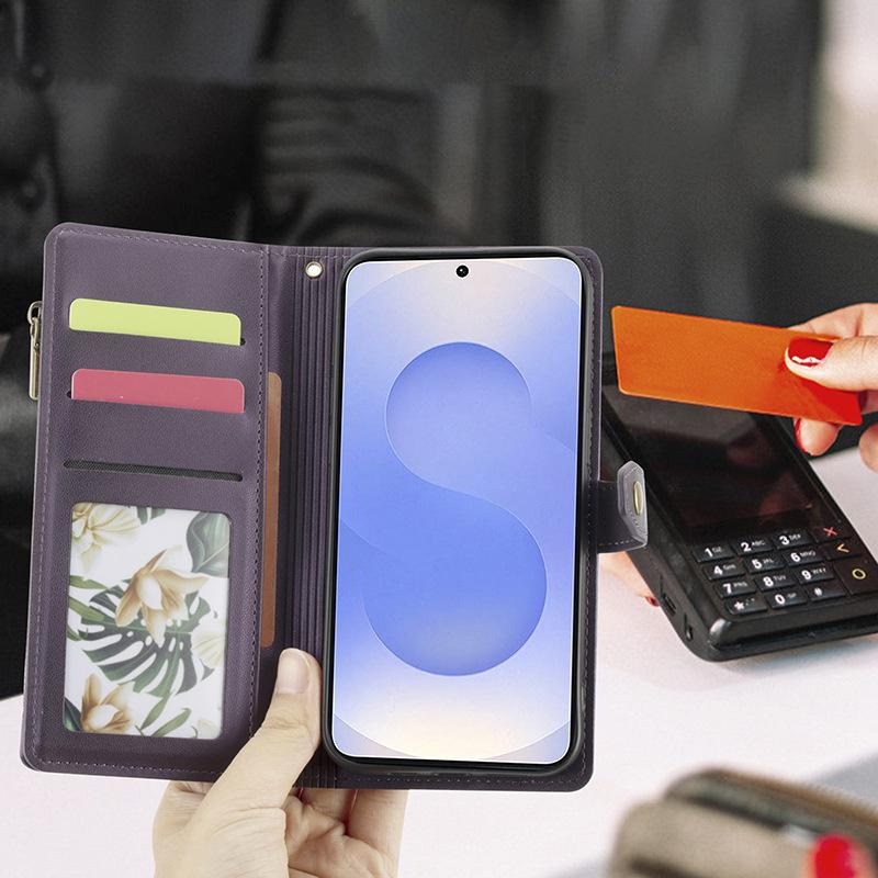Fashion Embroidered Zipper Phone Case Wallet Leather Case for Samsung Galaxy S25 Phone Case