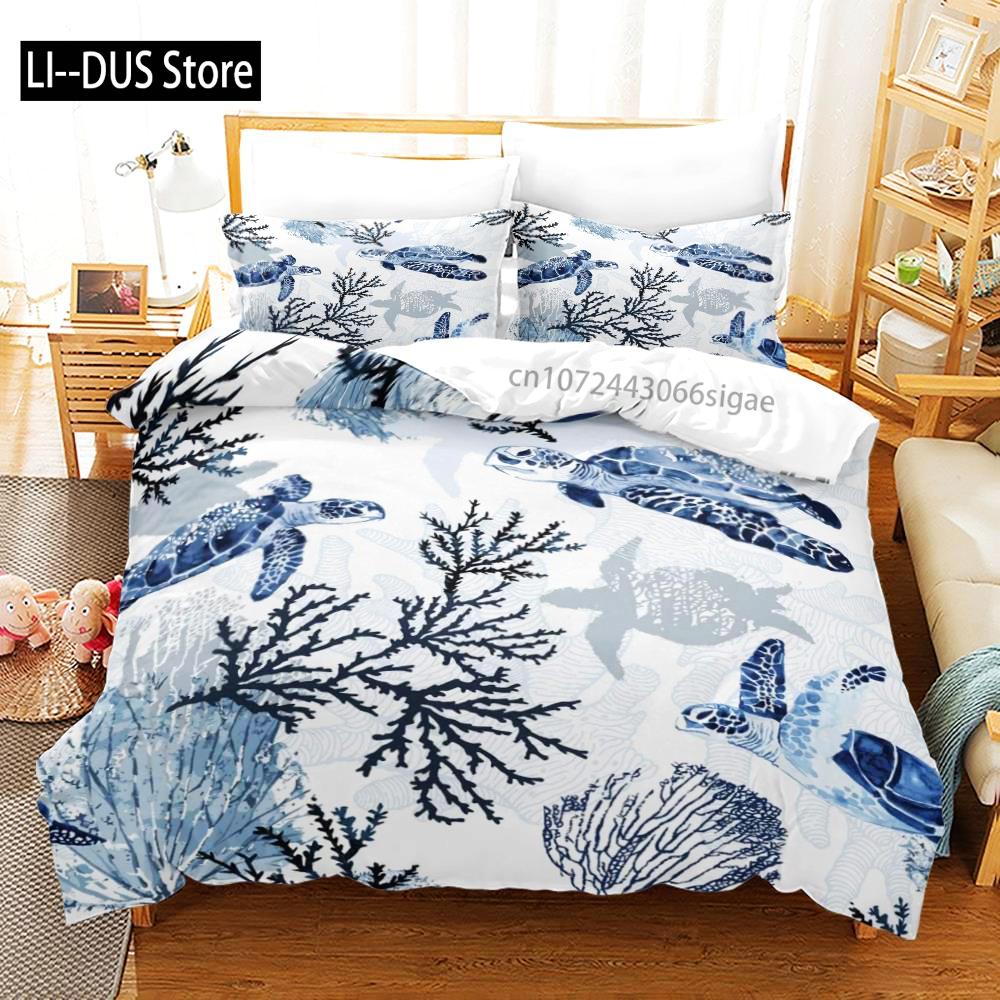 The Underwater World Bedding Set Single Twin Full Queen King Size Fish Bed Set Aldult Kid Bedroom Duvetcover Sets 3D Print 014