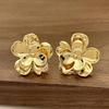 Gold Color Metal Flower Earrings for Women Multi-layers Petals Bohemian Blooming Flowers Earring Simple Design
