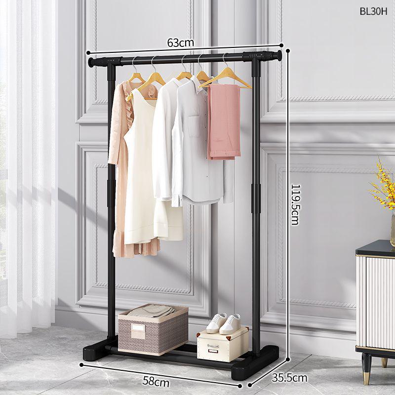 Minimalist Indoor Floor-Standing Coat Rack with Double Pole and Shelf for Bedroom or Balcony