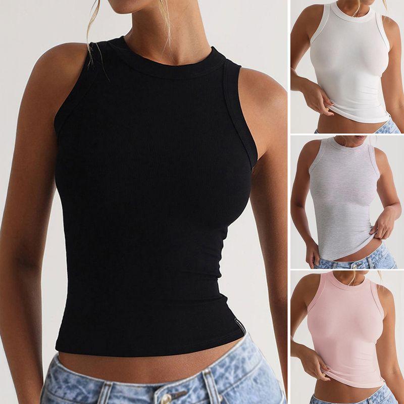 2025 Spring/Summer European and American Leisure Y2g Solid Sexy Thread Outer Wear Base Round Neck Top Vest Women Clothes
