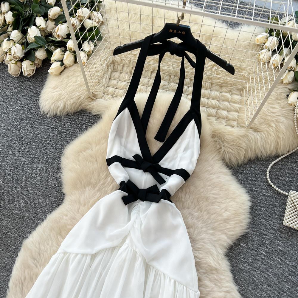 Rochie Maxi Lungă cu Bretele Subțiri pentru Plajă de Vară pentru Femei Sexy cu Decolteu în V și Spate Decoltat Rochie de Seară
