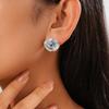 Simple Glass Geometric Round Cut Silver Needle Earrings Commuter Versatile Earrings