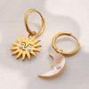 Dreamidea Gold Plated Stainless Steel Drop Earrings with Pearl Accents Celestial Asymmetric Jewelry for Anniversary