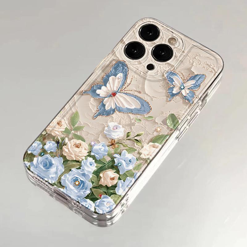 Clear Phone Case For IPhone 17 15 14 13 Pro Max 11 12  Max 7 8 Plus  Stylish Shockproof Soft Cover Floral Butterfly