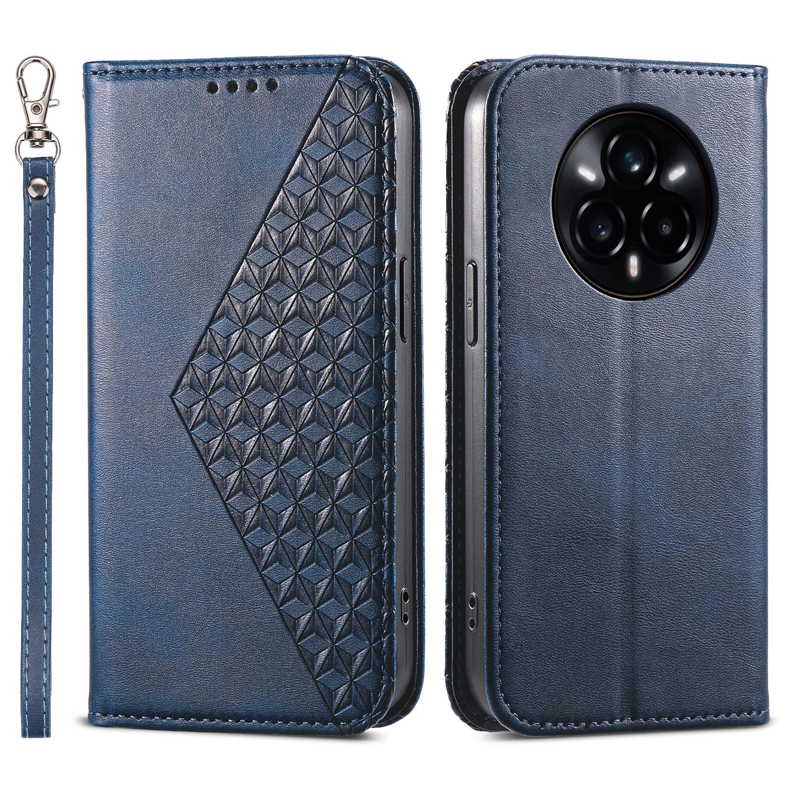 

Чохол для Realme 14 Pro+ 5G з текстурою телячої шкіри, PU шкіра, чохол для телефону з гаманцем Blue