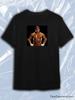 TeeSensation Black Crew Neck Short Sleeve T-Shirt with Mike Tyson Shirtless Muscular Boxer Red Shorts Black Background Portrait Print
