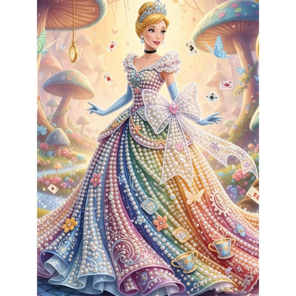 Disney Pearl Painting Cinderella Rainbow Gradient Pearl Dress Artwork 5D Pearl Embroidery Cross Stitch Set for Home Classroom Decoration 35x45cm