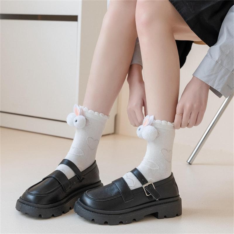 Women Calf Socks Ruffle Crew Socks Cotton Bootie Socks Lolitas Loose Socks Cute Rabbit Ankle Socks JK Middle Tube Socks