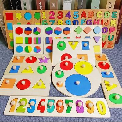 Jouet de Puzzle en Bois pour Bébé Montessori Puzzle Géométrique Alphabet Nombre Forme Trieur Jouets Puzzle Pour Enfants Jeux de Société Éducatifs d'Association