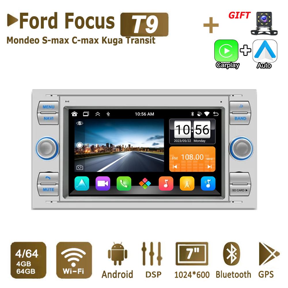 

Автомобильный радиоприемник Android Multimedia Player для Ford Focus 2007 Mondeo S-max C MAX Kuga Galaxy Fiesta Transit Fusion 2 Din Carplay GPS Autoradio WiFi 4+64 ГБ 4+64GB серебряный