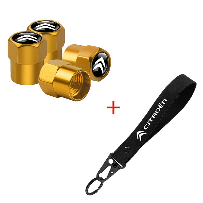 För Citroen C1 C2 Grand C4 Picasso C4L VTS C-ELYSEE DS Aluminium Metall Bil Däckventilskydd Bilmärke Nylon Nyckelring Tillbehör