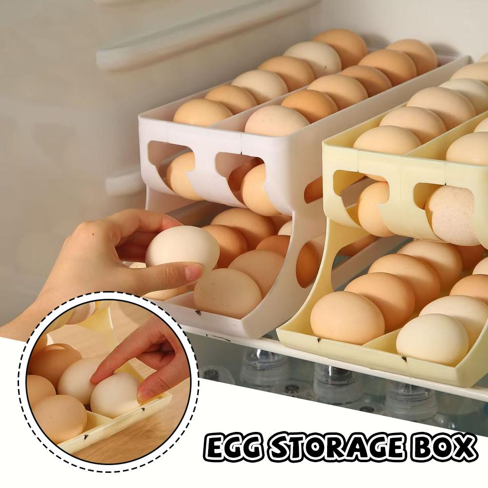 Large Capacity Automatic Egg Roller Rack 2 Tier Slope Design Large Capacity Easy Clean Egg Box Space Saving Kitchen Dedicated 2