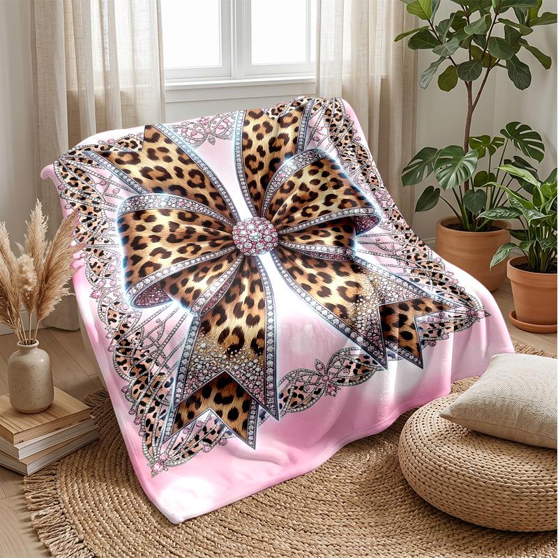 Leopard Print Bow 1 Theme blanket Lightweight Warm Flannel Blanket Decorative Throw Blanket for Home Decoration