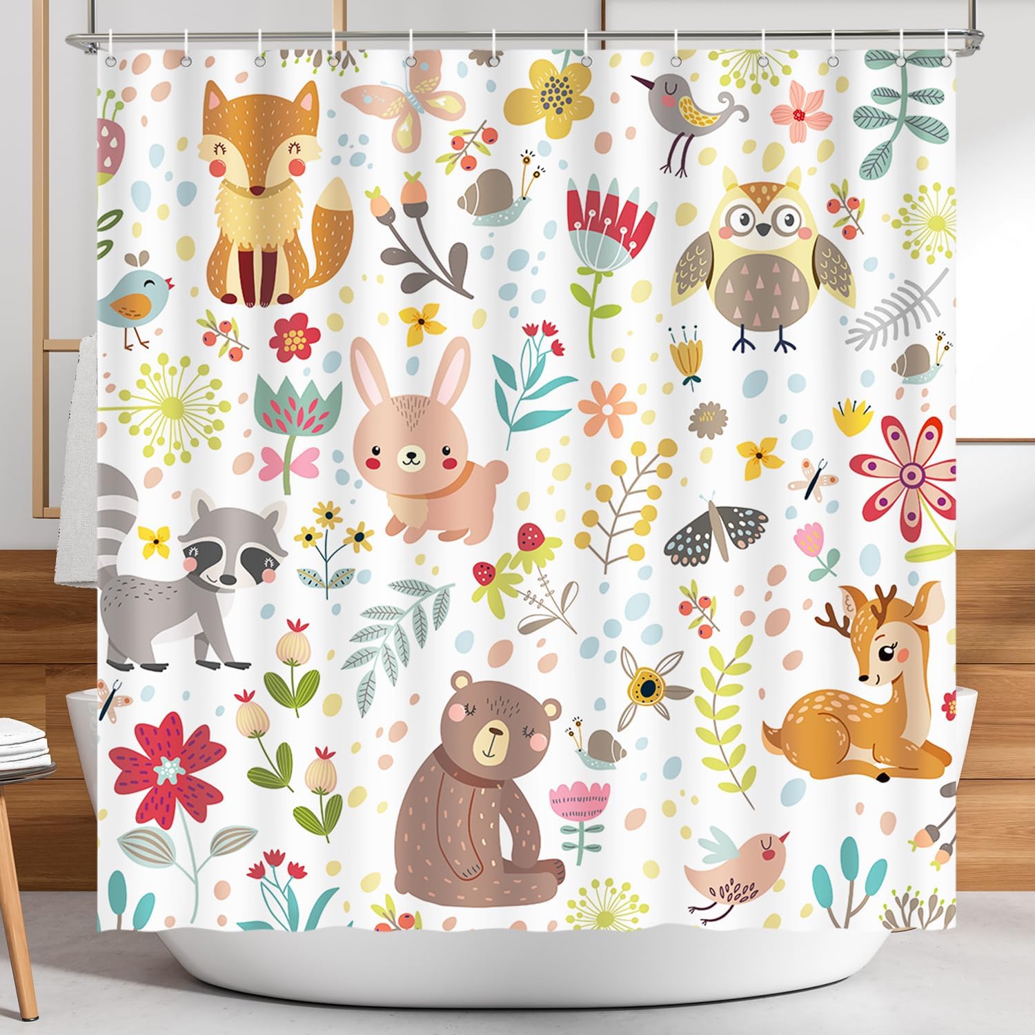 

White Watercolor Flowers Shower Curtain, Natural Colorful Floral Boho Shower Curtains For Bathroom Decor, Waterproof Fabric W60H190(CM)-1 Pcs
