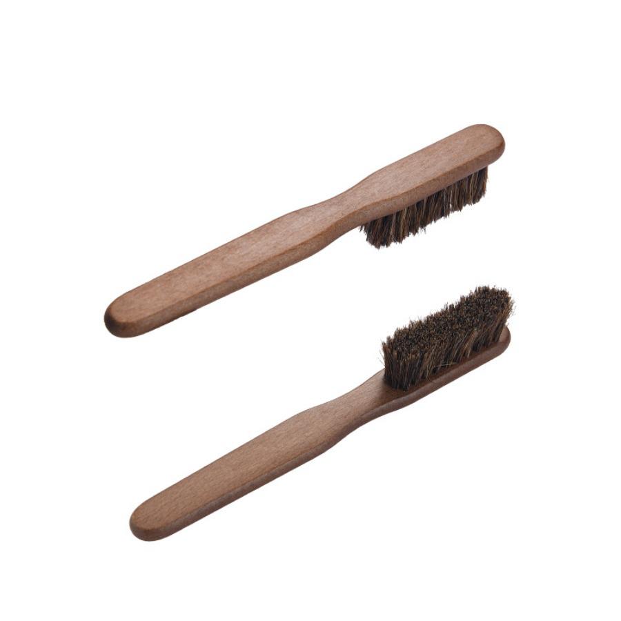 Antique Bronze Long-Handle Shoe Brush with Horsehair Bristles and Maple Wood for Leather Polishing