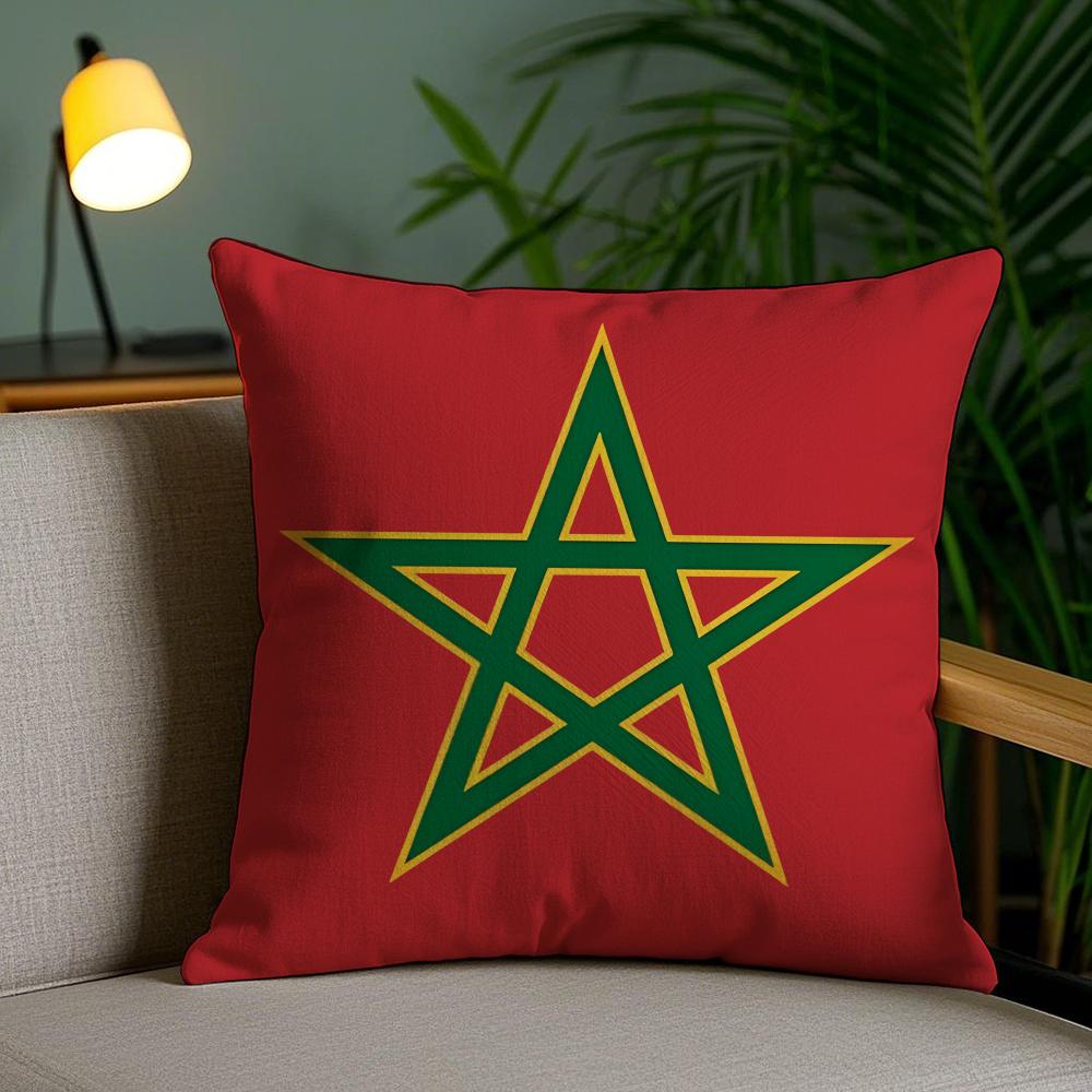 Morocco Flag Cushion Cover Plush Fabric Soft Double-Sided Printed Invisible Zipper Sofa Pillow Case Home Decor