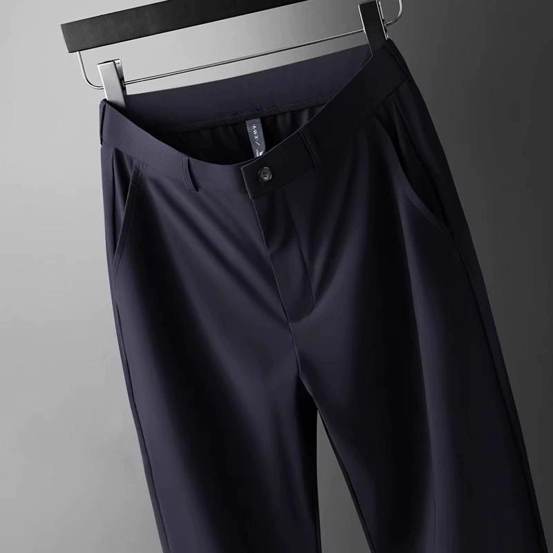 Summer Ultrathin Ice Silk Business Pants Men Elastic Waist Classic Work Casual Office Formal Trousers Plus Size 40