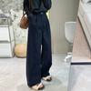Soft Satin Denim: Women's Warm Wide-Leg Fleece Pants for Autumn/Winter - Stretchy, Thickened, Slimming, Straight Leg.