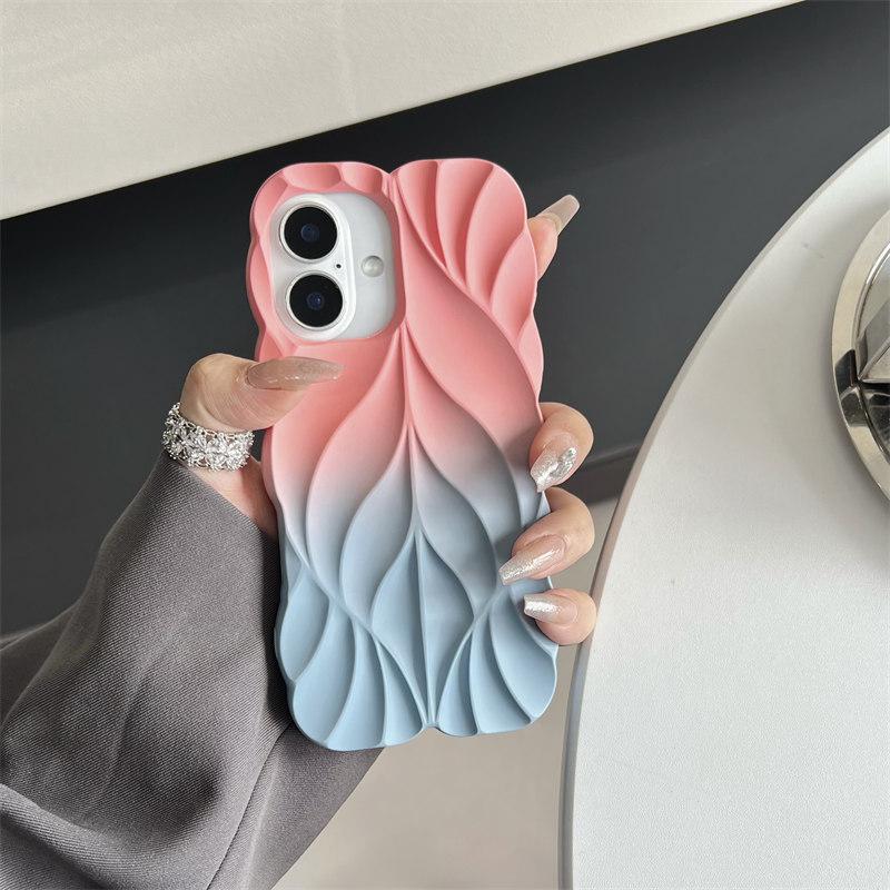 

Мягкий силиконовый чехол Luxury Gradient Spray 3D Leaf для iPhone 16 Pro Max 15 14 Plus iPhone 13 All-Inclusive для защиты от падения iPhone 16 розовый
