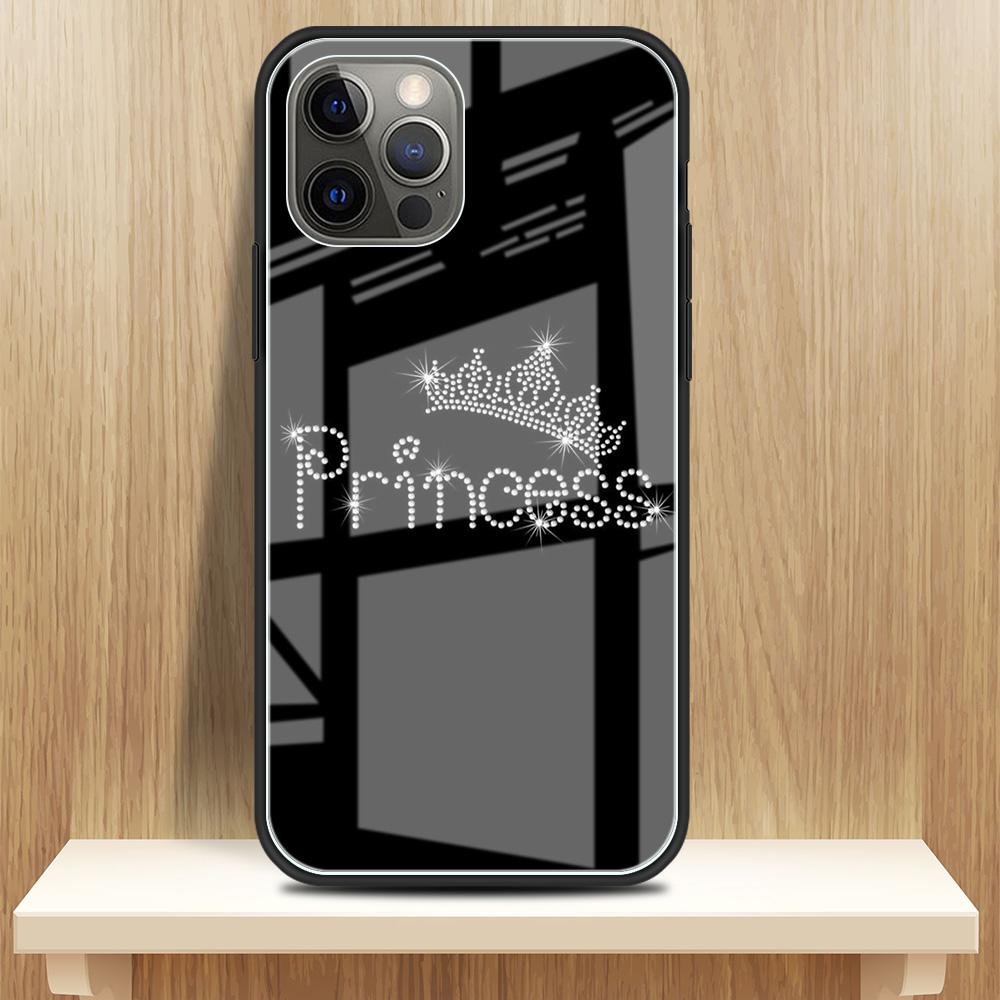 

Стеклянный чехол с принтом алмазной короны для iPhone 11 13 12 14 Pro XR X XS Max 7 8 6 6S Plus SE 2020, чехлы для телефонов с закаленным черным краем iPhone 6 6S