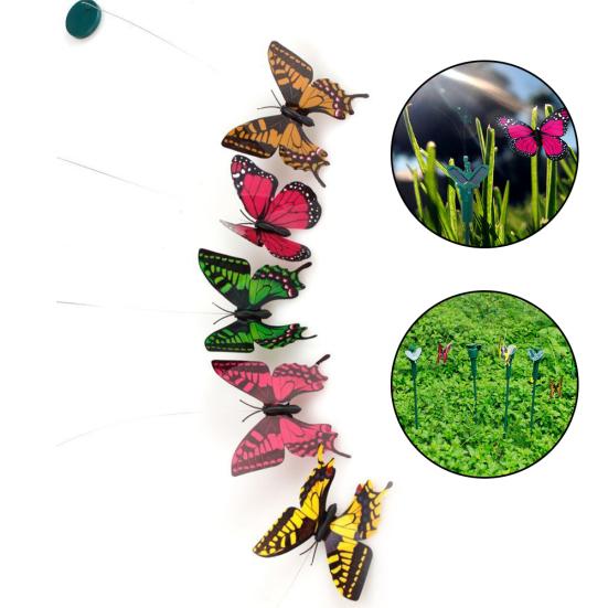 3Pcs Solar Powered Flying Fluttering Fake Butterfly?Stake Garden Ornament Decor