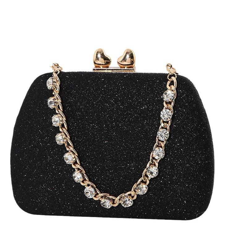 High Quality Pu Square Clutch With Rhinestone Heart Decor For Party And Night Out