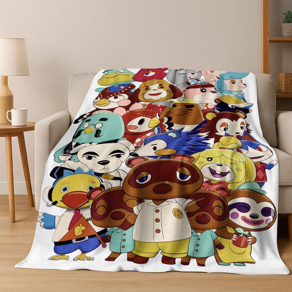 Game Animal Crossing Wild World Cartoon Flannel Blanket,Cozy Soft Throw Blanket for Home Bedroom Bed Sofa Picnic Cover Gift Kids