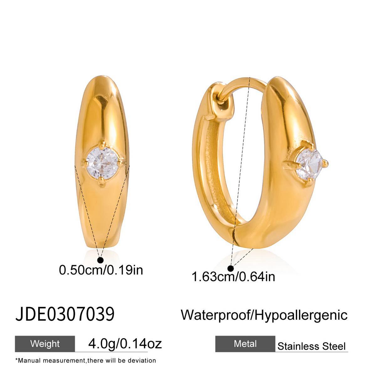Light Luxury High-end Gold Plated Non-fading Hoop Earrings Stainless Steel Zircon Ear Clips