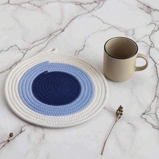 Cotton Rope Coaster, Color Block Heat Insulation Mat for Table, Thickened Potholder for Hot Dishes, Farmhouse Cup Mat