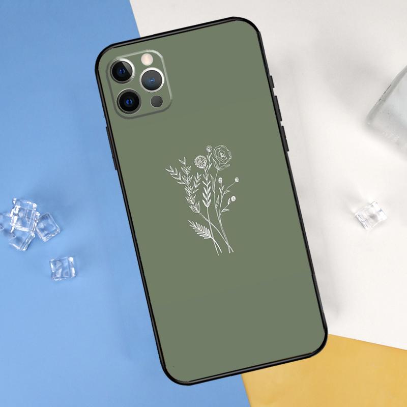 Green Aesthetic Phone Case For iPhone 16 Pro 15 Pro 11 13 14 Pro Max 12 Mini XR 16 15 Plus 16e Cover Shell