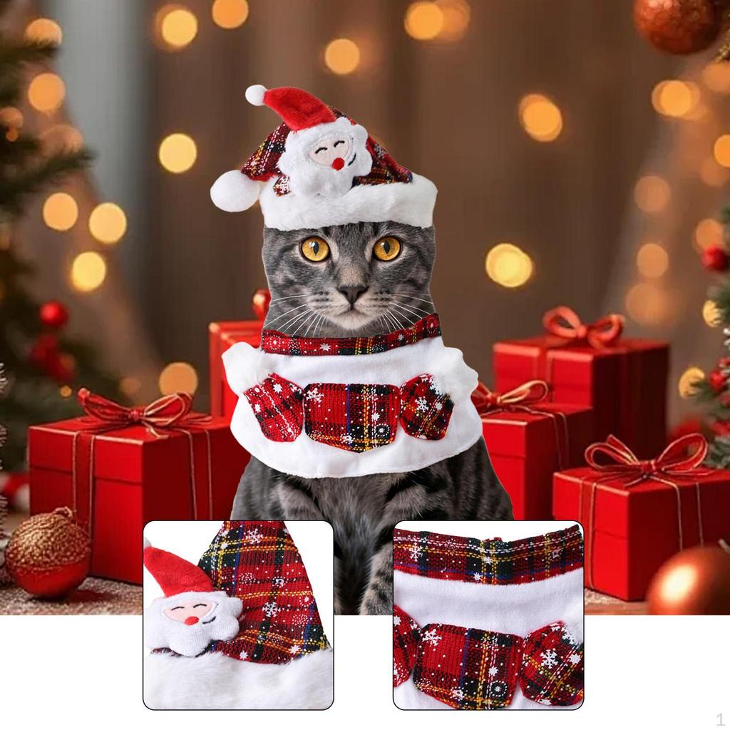Pet Santa Hat with Scarf Cosplay Dress up Comfortable Photo Props Outfit Christmas Costume